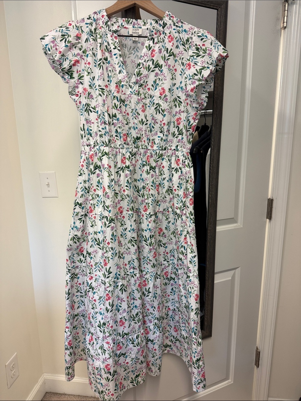 J.Crew Factory White Floral Cotton-Blend Midi Dress 6P